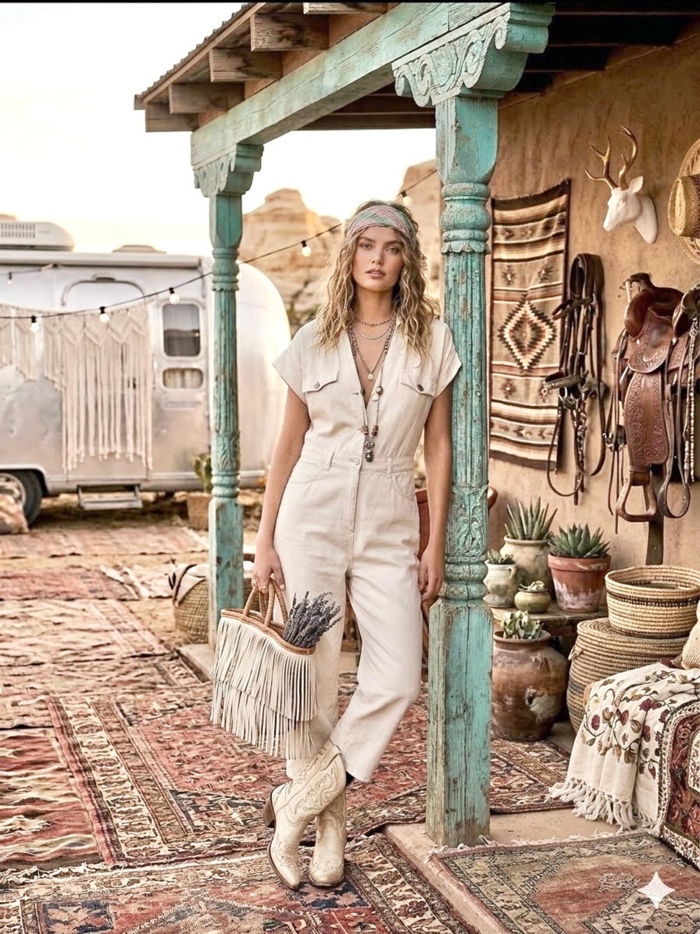 ZARA denim boho utility jumpsuit w resort vacay western country vibe